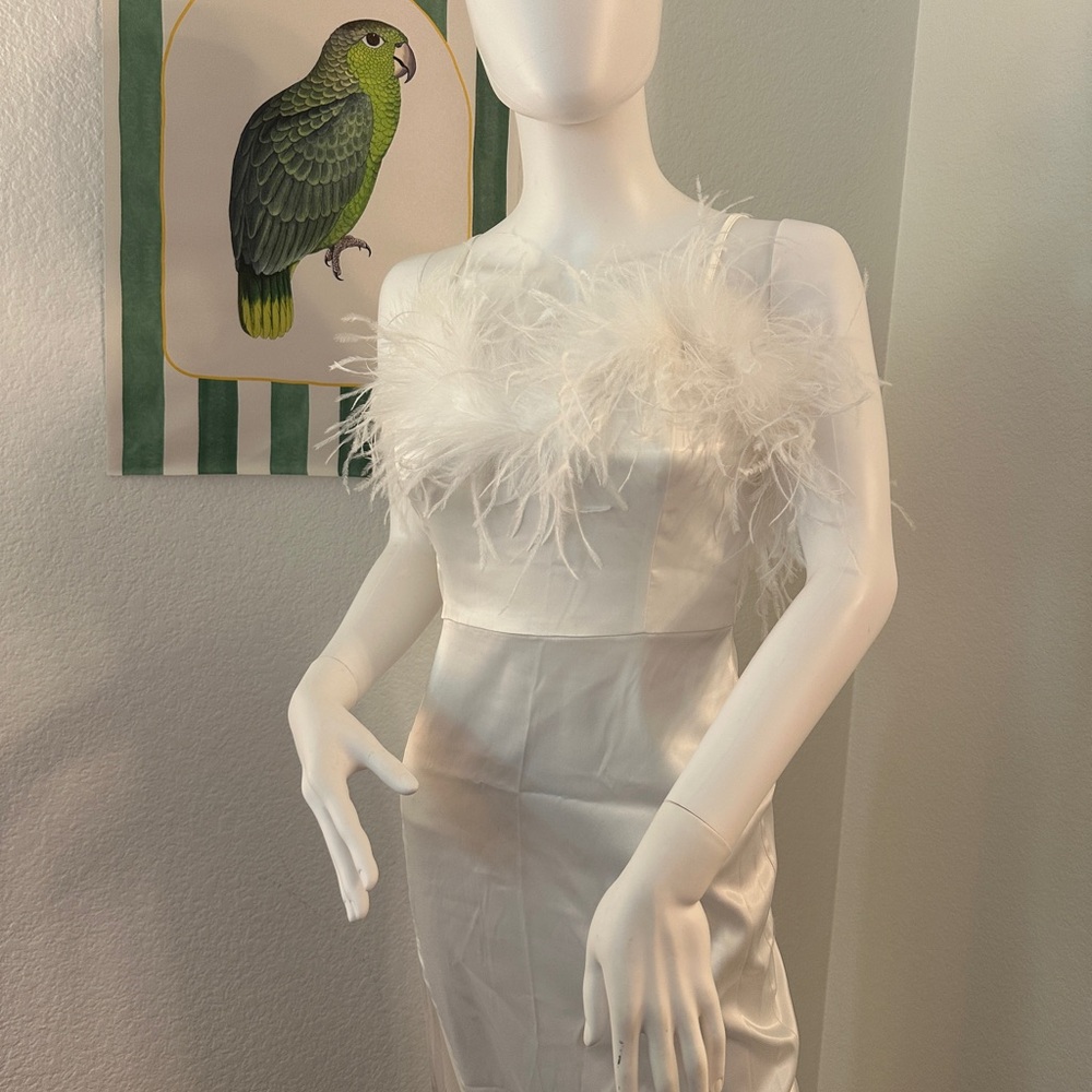 Fashion Nova White Feather Accent Dress